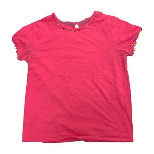 Pink Mini Boden Girl's Charlie Pom Jersey Short Sleeve Shirt Sz 11-12